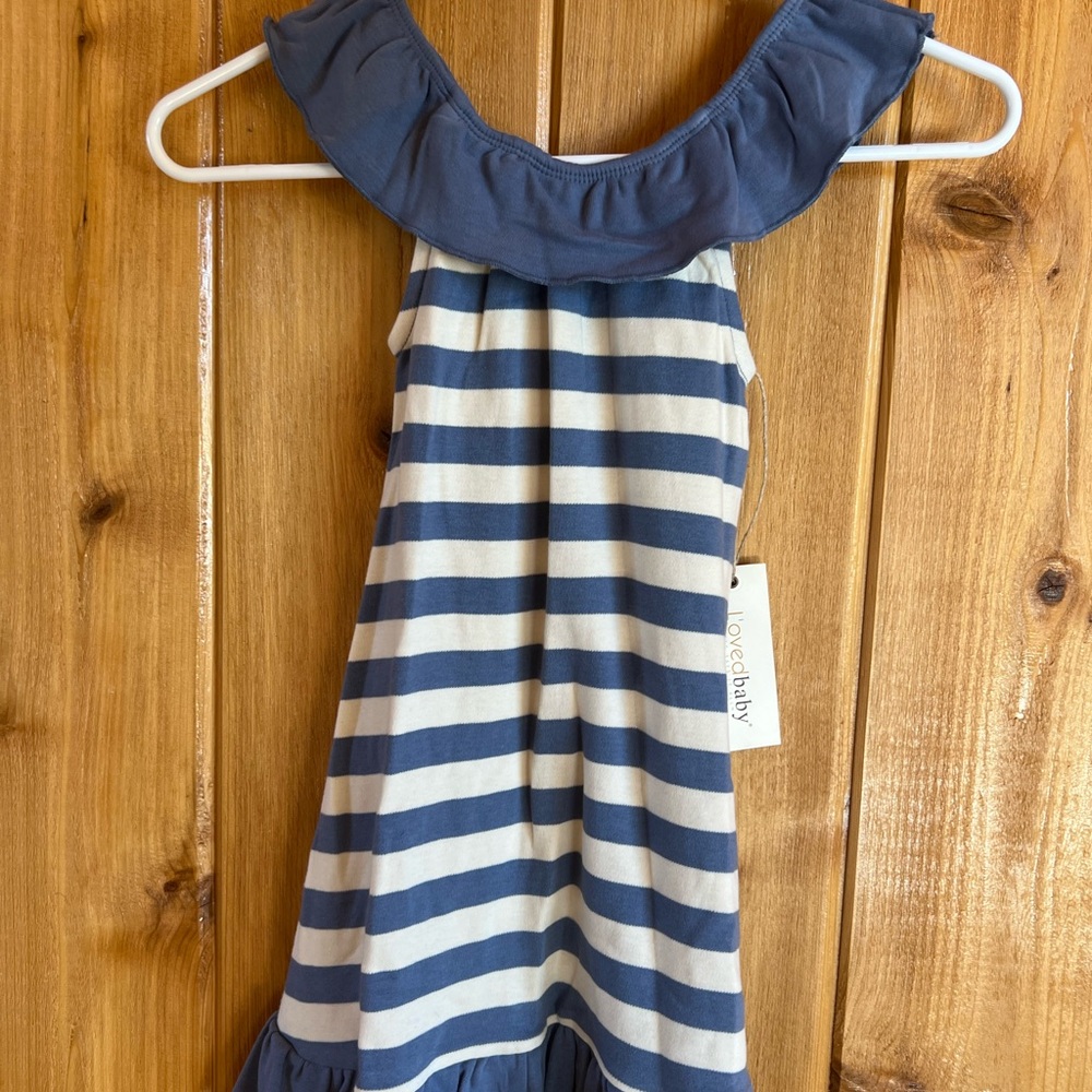 L'ovedbaby Blue and White Striped Kids Dress